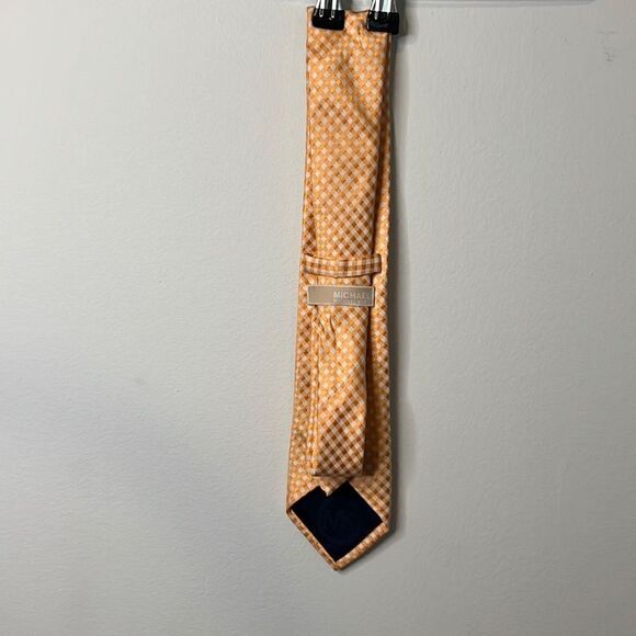 Michael Kors Mens Orange Gingham Print Neck Tie 100% Silk Great Gift - Picture 3 of 7